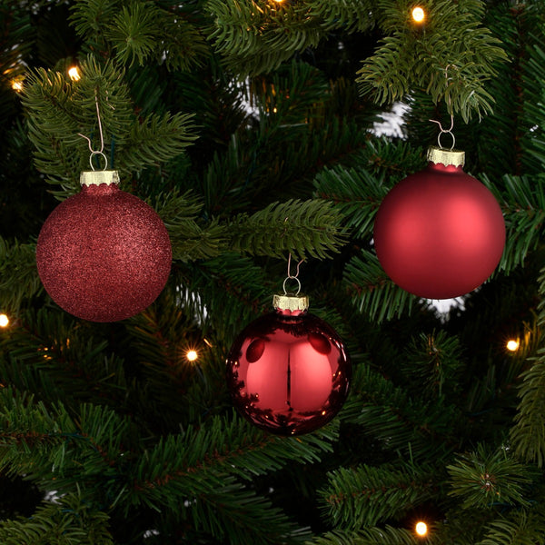 Glass Bauble Set - Dark Red (7cm, 26 Pieces)