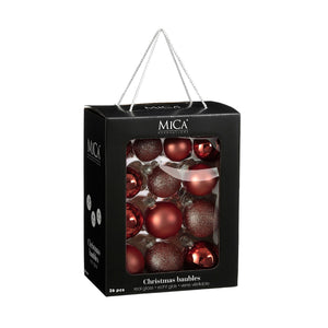 Glass Bauble Set - Dark Red (7cm, 26 Pieces)