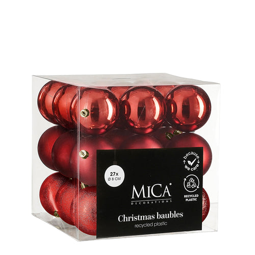 Bauble unbreakable red 27 pieces - d8cm