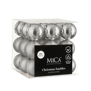 Unbreakable Silver Bauble Set (8cm, 27 Pieces)