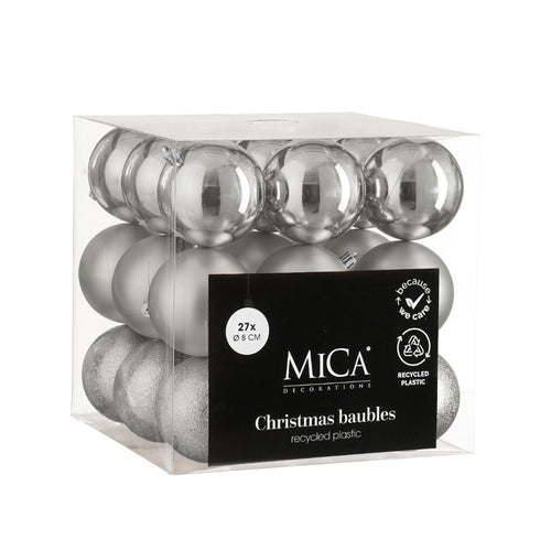 Unbreakable Silver Bauble Set (8cm, 27 Pieces)