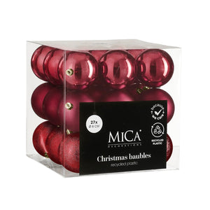 Unbreakable Dark Red Bauble Set (8cm, 27 Pieces)