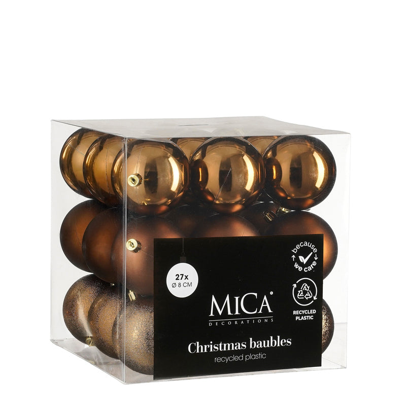 Bauble unbreakable brown 27 pieces - d8cm