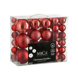 Unbreakable Red Bauble Mix (4, 6, & 8cm, 46 Pieces)