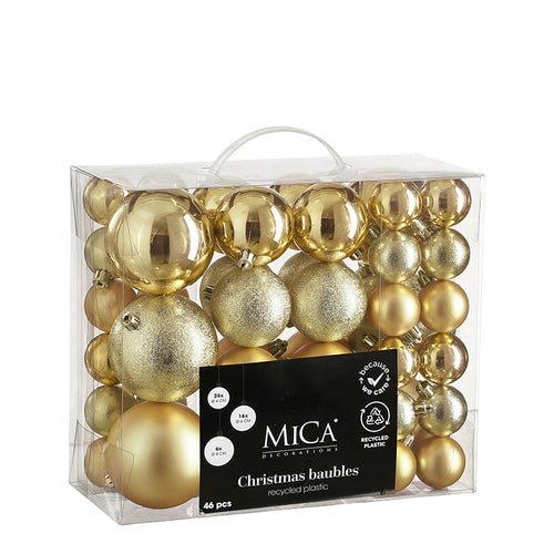 Bauble unbreakable gold 46 pieces - d4,6,8cm