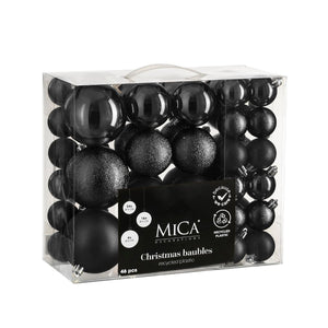 Unbreakable Black Bauble Set (4cm, 46 Pieces)