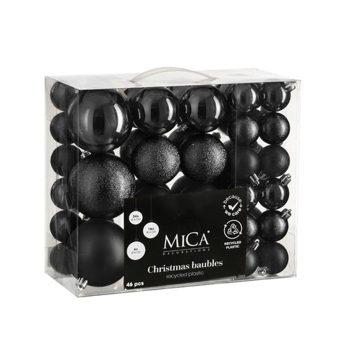 Unbreakable Black Bauble Set (4cm, 46 Pieces)