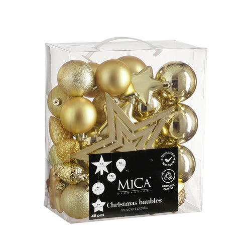 Unbreakable Tree Decoration Set - Gold (8cm, 40 Pieces)