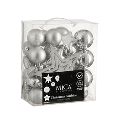Unbreakable Tree Decoration Set - Silver (8cm, 40 Pieces)