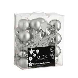 Unbreakable Tree Decoration Set - Silver (8cm, 40 Pieces)