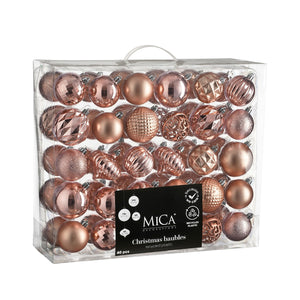 Unbreakable Tree Decoration Set - Pink (7cm, 60 Pieces)