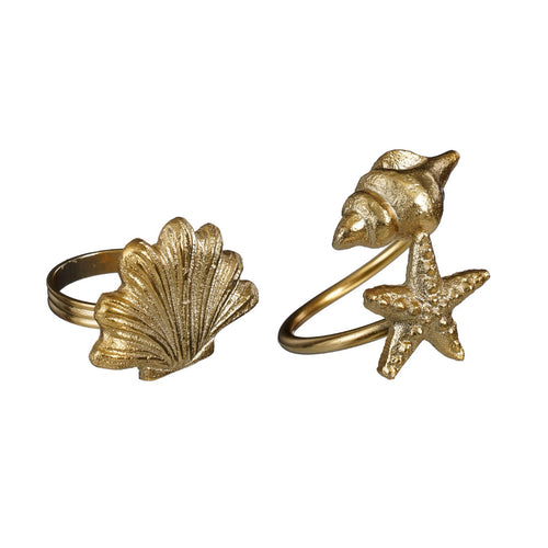 Gold Seashell & Starfish Napkin Rings - Each At