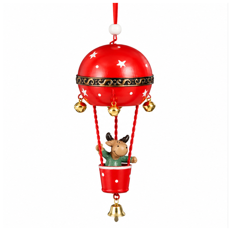 Ornament hotair balloon santa snowman deer red white green 3
