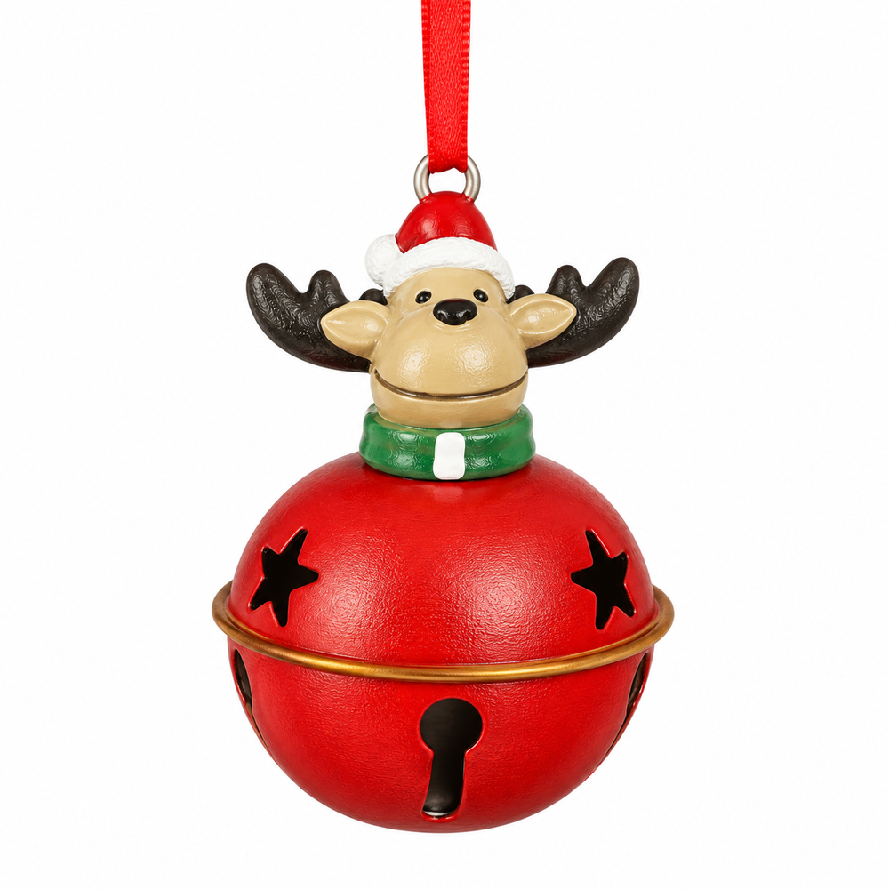 Ornament bell santa snowman deer red white green 3 assorted - each at