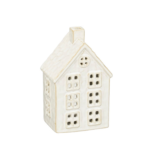 Off White Tealight Holder House (15cm)