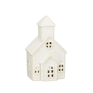 Off White Tealight Holder House (19.5cm)