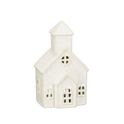 Off White Tealight Holder House (19.5cm)
