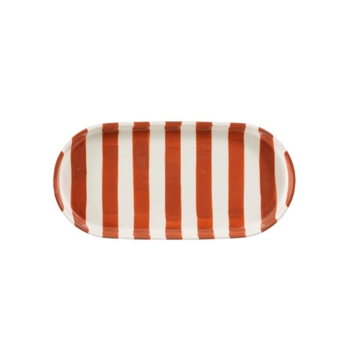 Neva Striped Red and White Oval Plate (22 cm)
