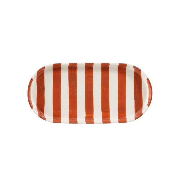 Neva Striped Red and White Oval Plate (22 cm)
