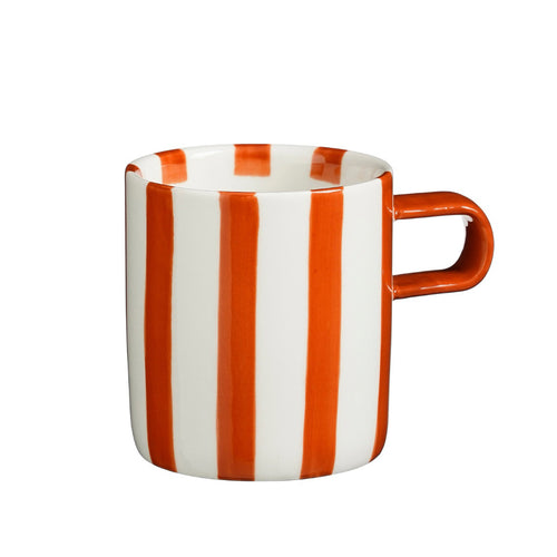 Neva Tall Striped Red and White Ceramic Mug (9.5 cm)