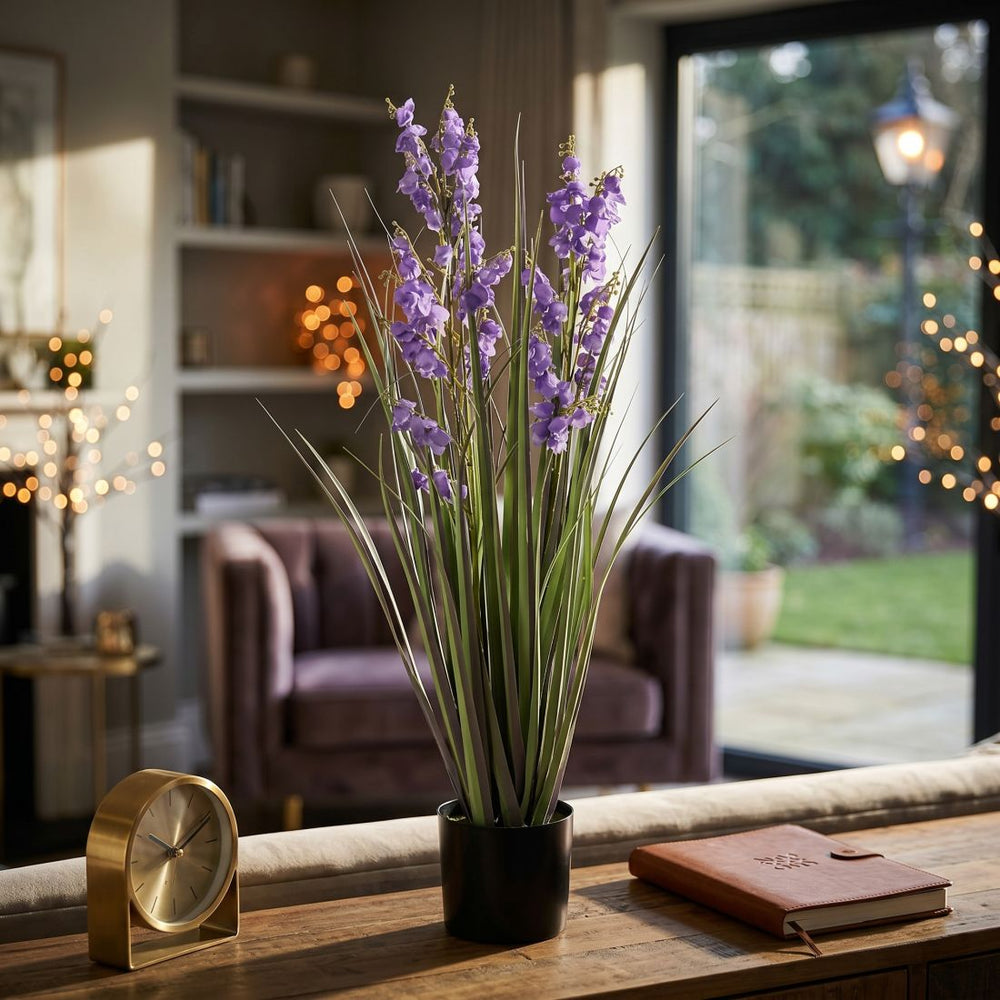Artificial Purple Campanula Grass in Pot (78 cm)