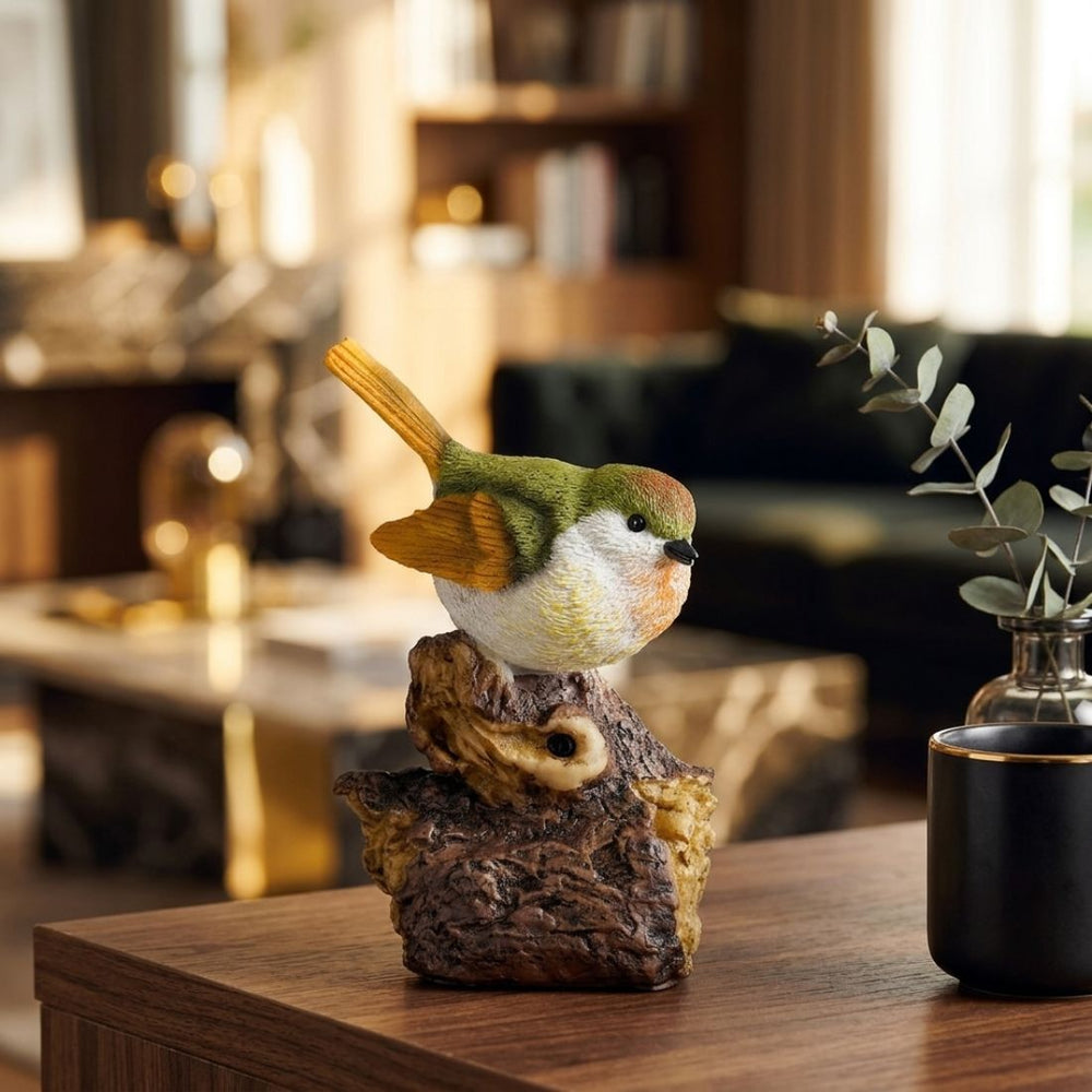 Battery Operated Green Bird Figurine (13 cm)