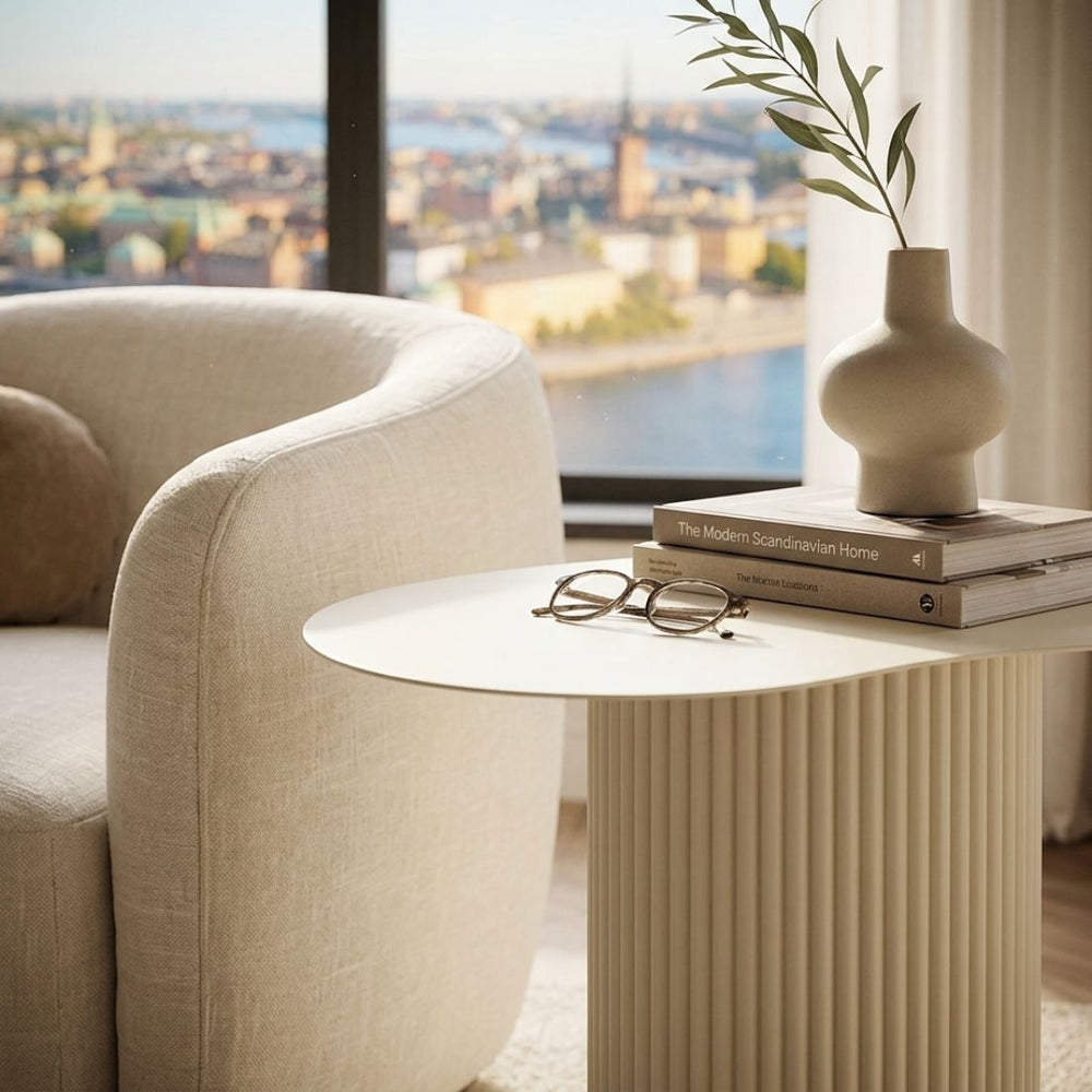 Lux Organic Fluted Off-White Side Table (60 cm)