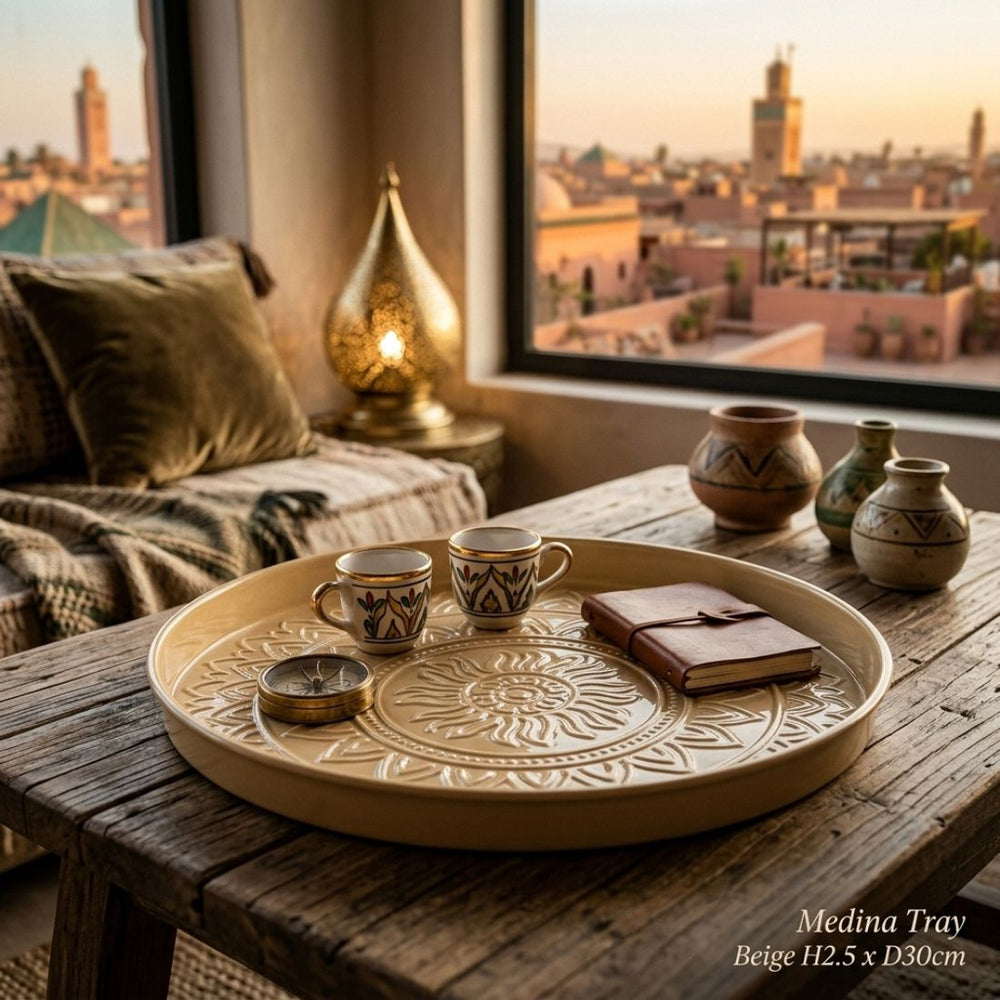 Medina Embossed Beige Tray (40 cm)
