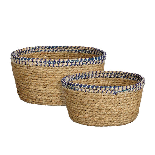 Woven Basket with Blue Patterned Rim (24 cm)
