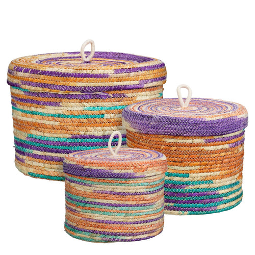 Rani Woven Striped Basket with Lid (24 cm)