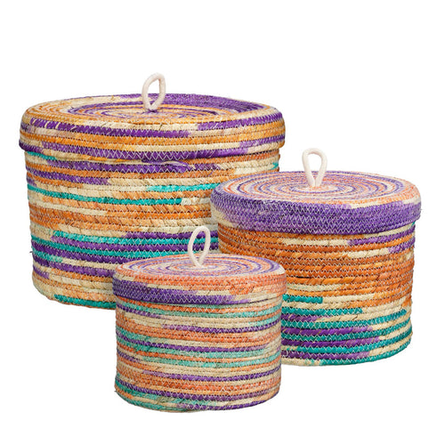 Rani Woven Striped Basket with Lid (35 cm)