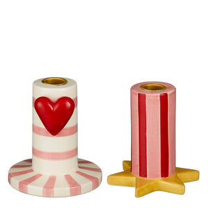 Lissy candleholder star heart pink white 2 assorted - l10,5x
