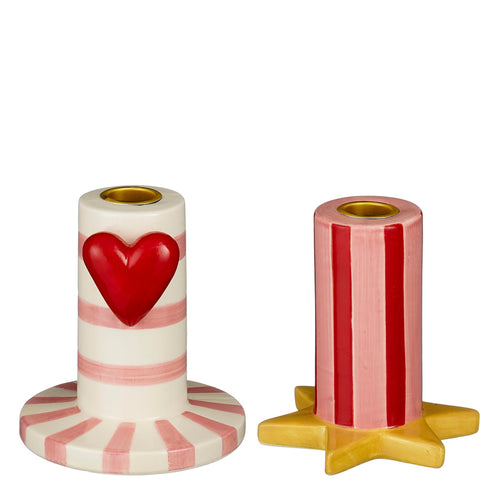 Lissy candleholder star heart pink white 2 assorted - l10,5x