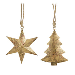 Ornament star tree gold antique 2 assorted - l12xw1xh16cm