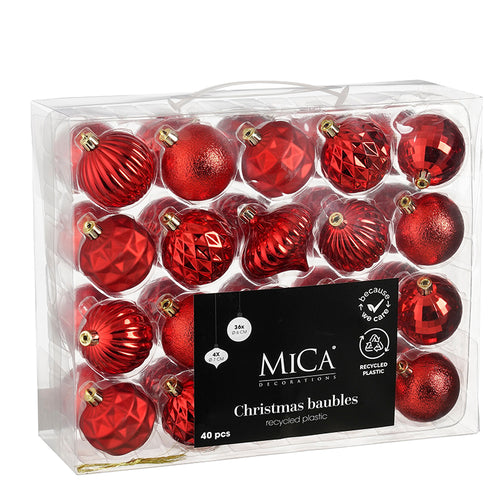 Bauble unbreakable red 40 pieces - d6cm