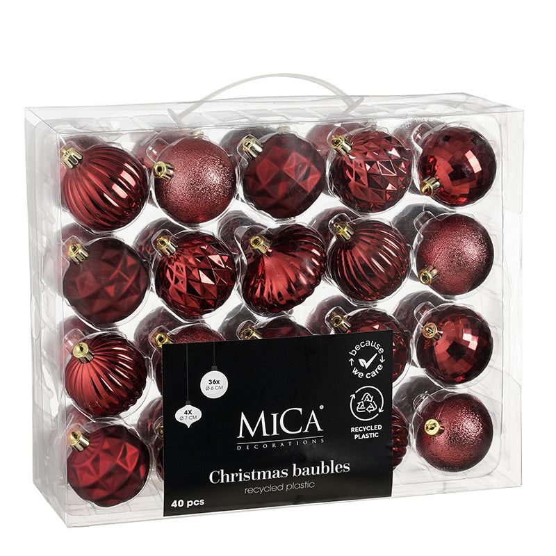 Bauble unbreakable d. red 40 pieces - d6cm