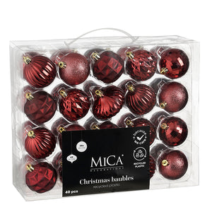 Bauble unbreakable d. red 40 pieces - d6cm