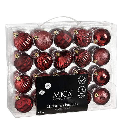 Bauble unbreakable d. red 40 pieces - d6cm