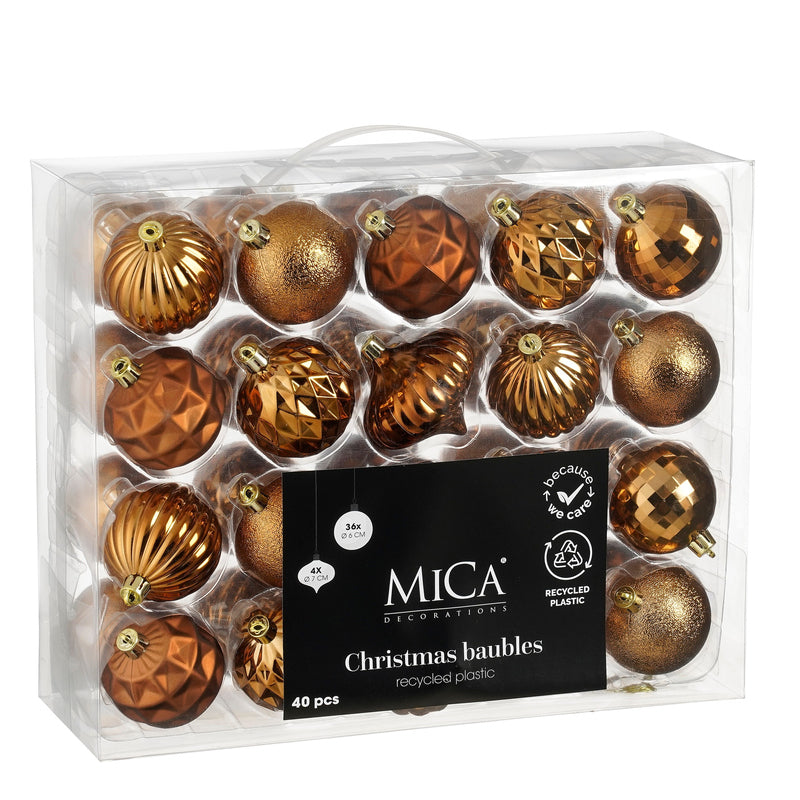 Bauble unbreakable brown 40 pieces - d6cm