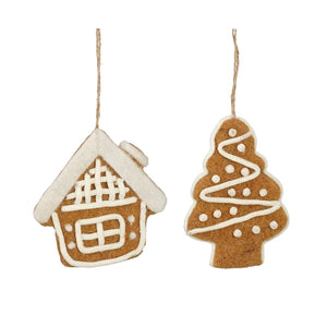 Ornament x-mas house l. brown 2 assorted - l9,5xw13xh1,5cm