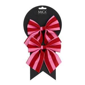 Bow stripes pink 2 pieces - l12xb13cm