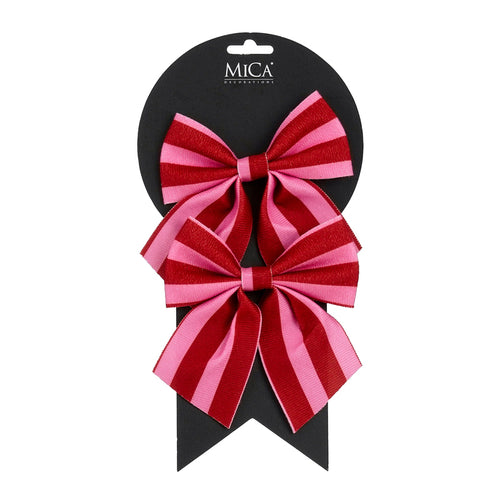 Bow stripes pink 2 pieces - l12xb13cm