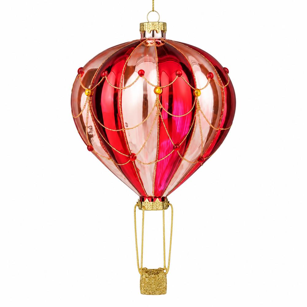 Bauble glass hotair balloon pink blue 2 assorted - d13cm - each at