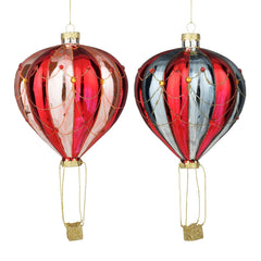Bauble glass hotair balloon pink blue 2 assorted - d13cm