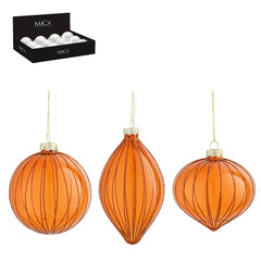 Bauble glass onion drop orange 3 assorted - d10cm