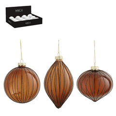 Bauble glass onion drop brown 3 assorted - d10cm