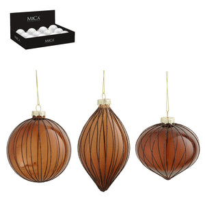 Bauble glass onion drop brown 3 assorted - d10cm