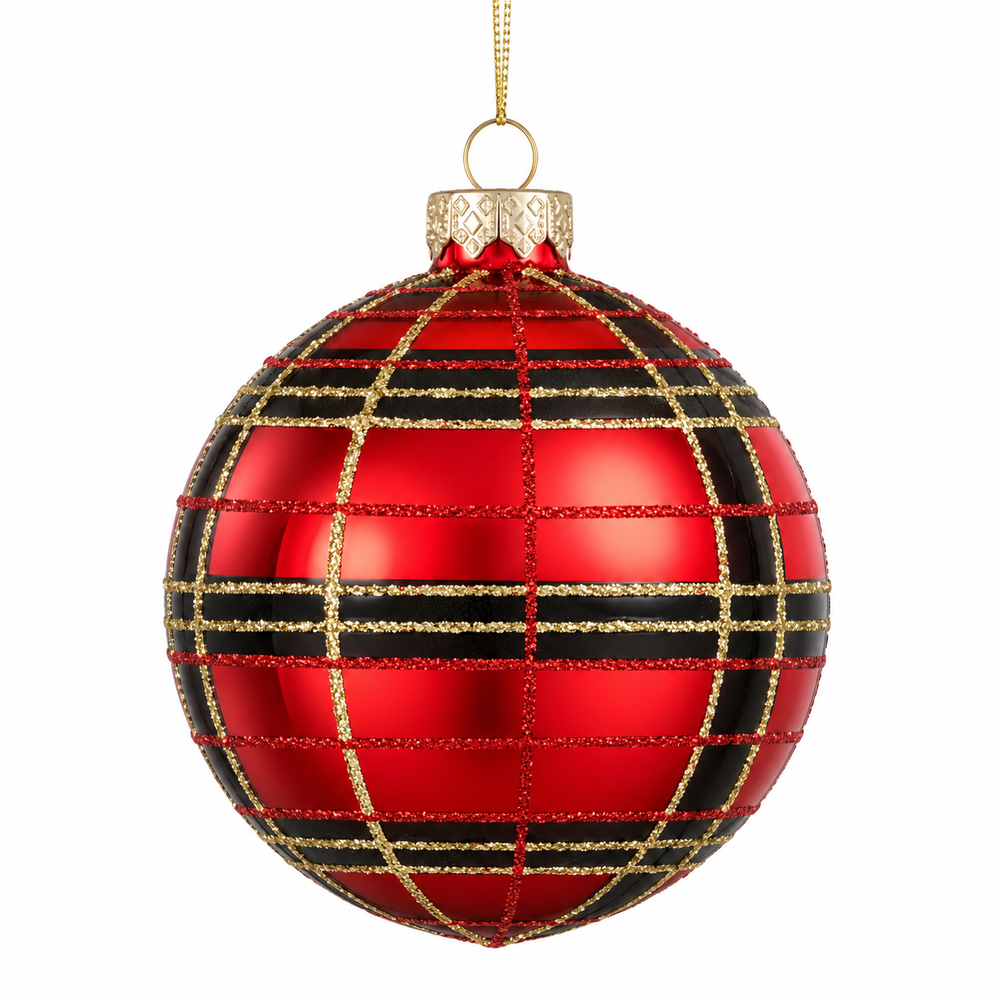 Bauble glass check red green 2 assorted 12 pieces display - each at