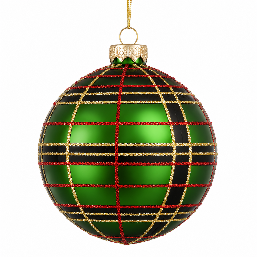 Bauble glass check red green 2 assorted 12 pieces display - each at