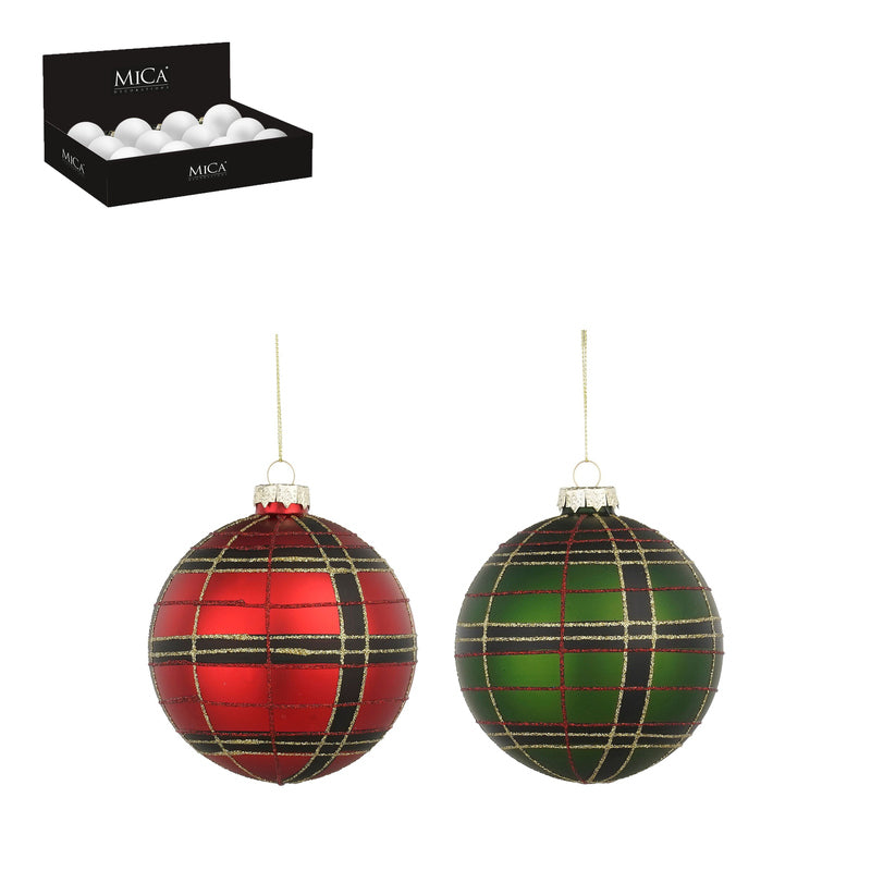 Bauble glass check red green 2 assorted 12 pieces display - each at